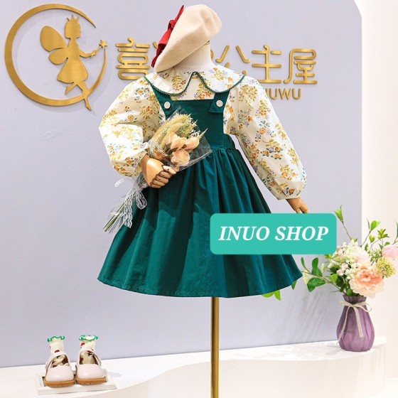 Conjunto bonito para niñas, blusa de manga larga con estampado floral y cuello redondo